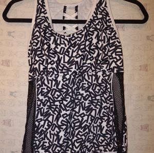 Racerback Top Womens Size Med Black/White Netted Sides Stretch Kris Cross Back
